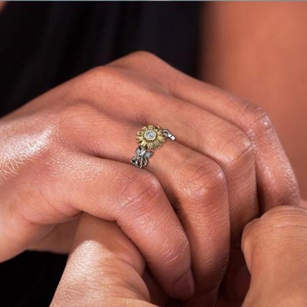 Two-Tone Sterling Silver and Diamond Sunflower Ring in Gold and Silver - Picture 3 of 5